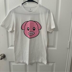 White T-Shirt with Pink Pig Design